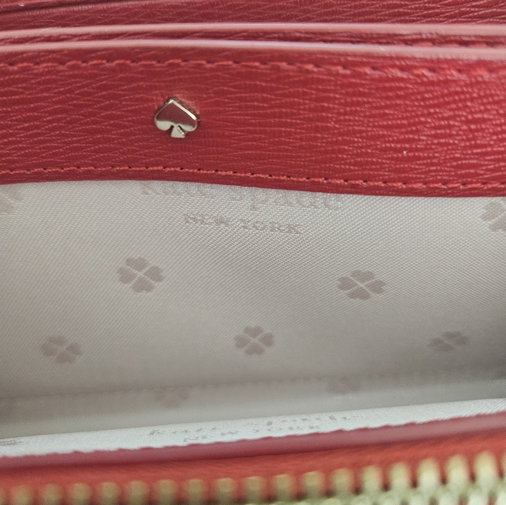Kate Spade Cream Zipper Wallet with Red Apple Design - Picture 7 of 10